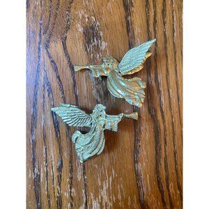 Vintage Angel With Horn Gold Christmas Tin MCM